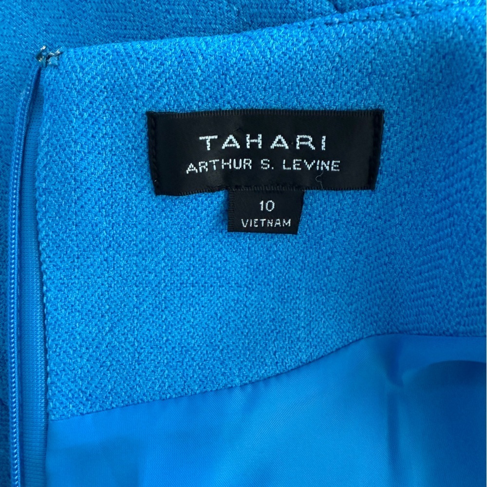 Tahari Arthur S. Levine Classic  Blue Short Sleeve Cocktail Shift Dress Size 10 - Picture 11 of 12